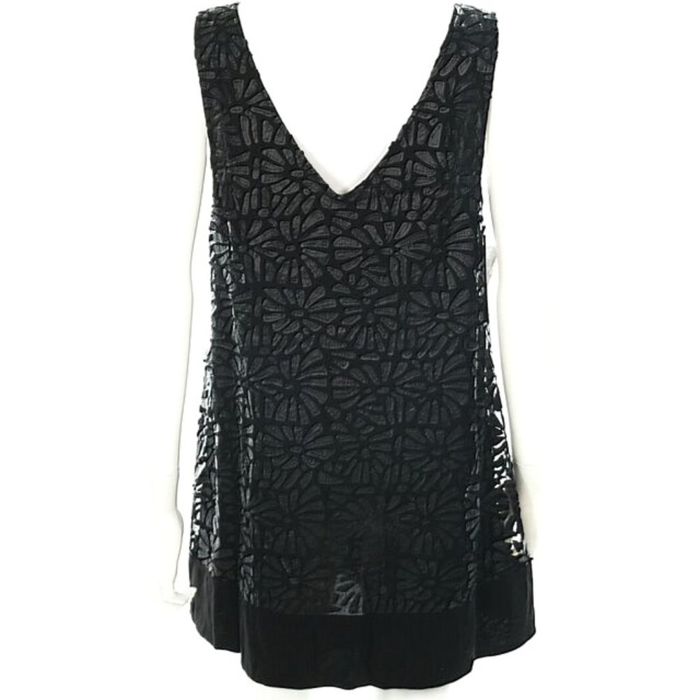 NWOT Plenty by Tracy Reese Leatherette floral Applique Black Tunic Tank Top Sz M